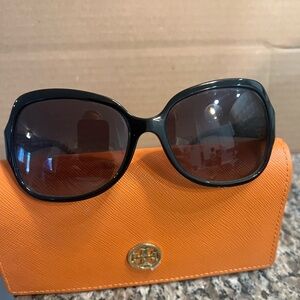 Tory Burch Black Sunglasses with Vibrant Orange Case